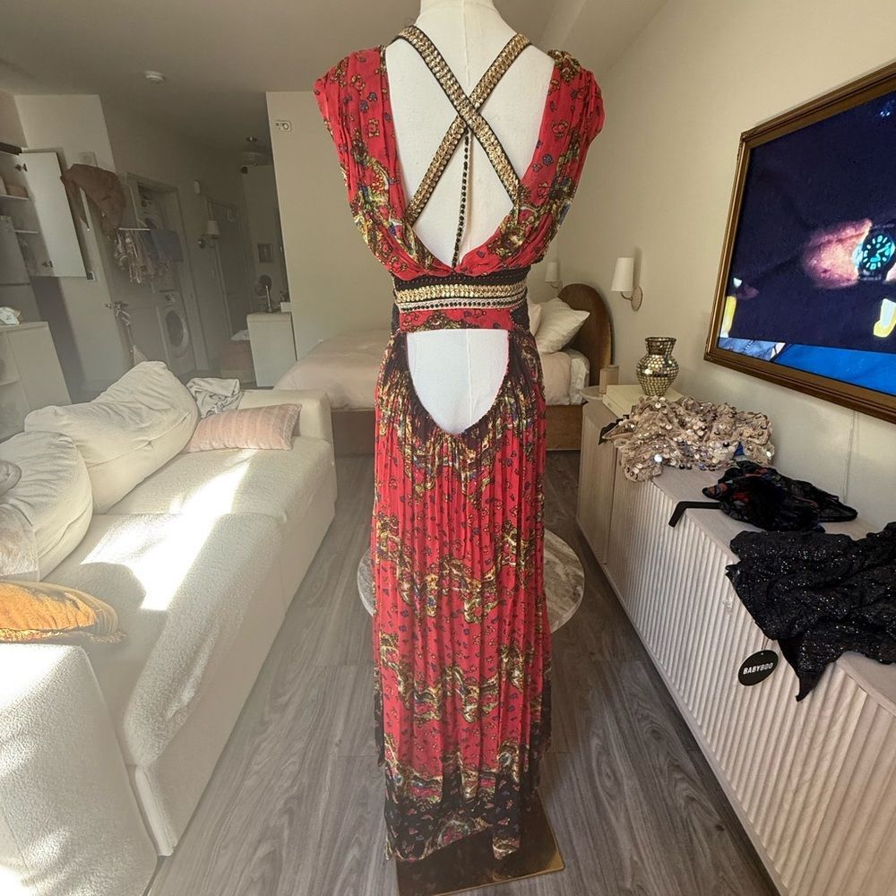 Free People New Romantics ethereal boho goddess Red Max Dress open back - Picture 6 of 9